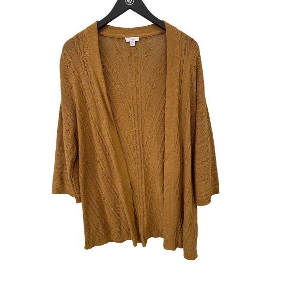 J Jill Open Front Cardigan Sweater Women M 3/4 Sleeve Cable Knit Neutral Comfort - Picture 1 of 7
